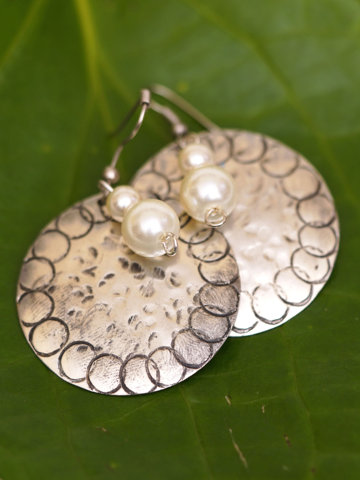 Ivory Pearl Textured Disc Earrings