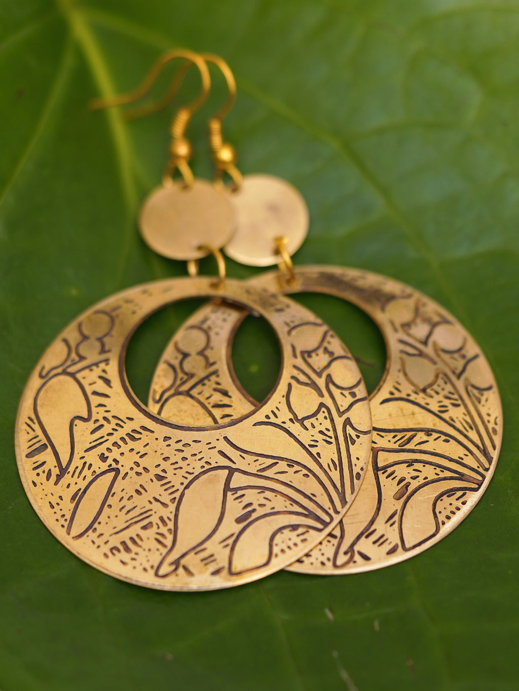 Antique Botanical Open Circle Earrings