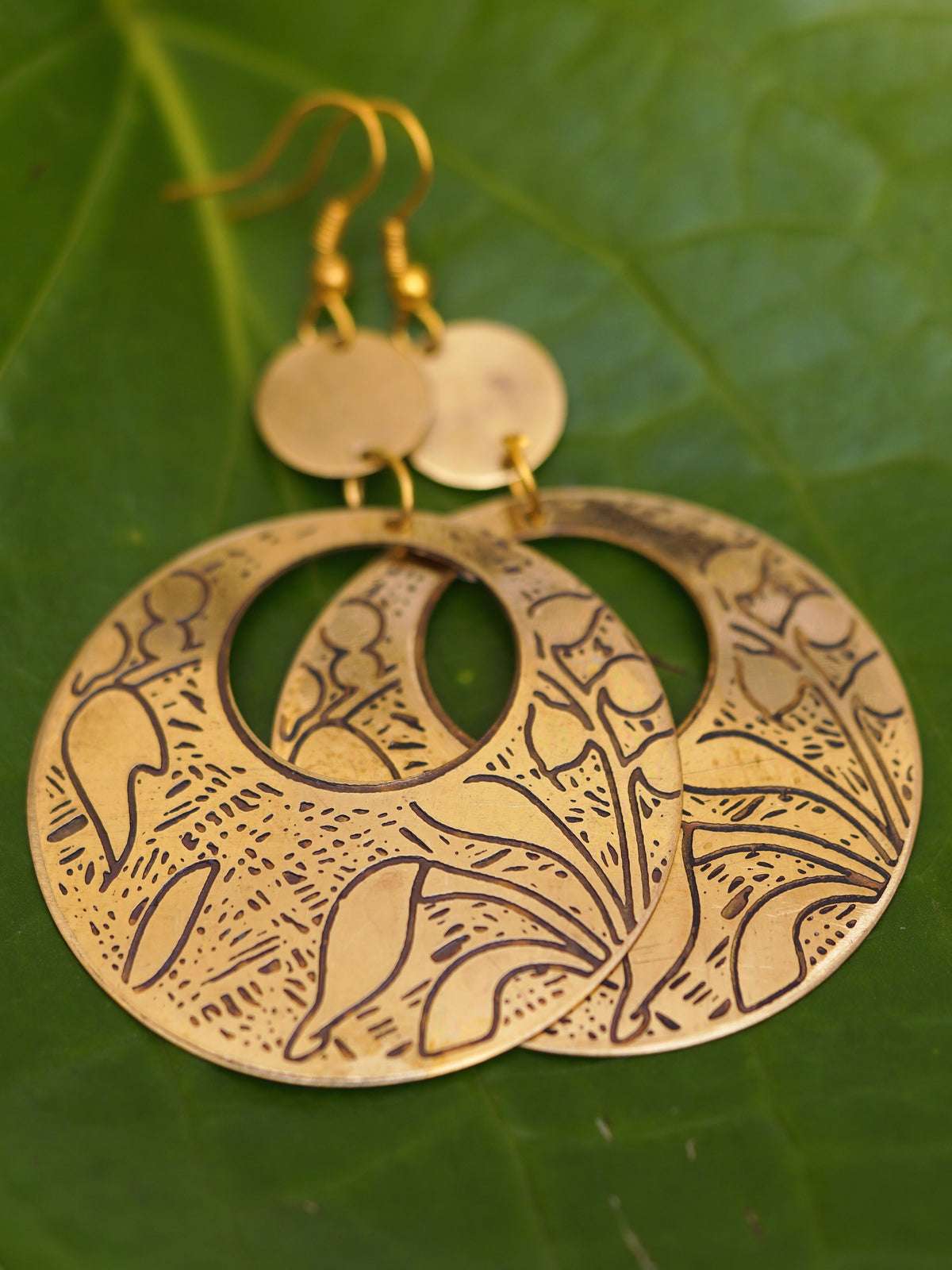 Antique Botanical Open Circle Earrings