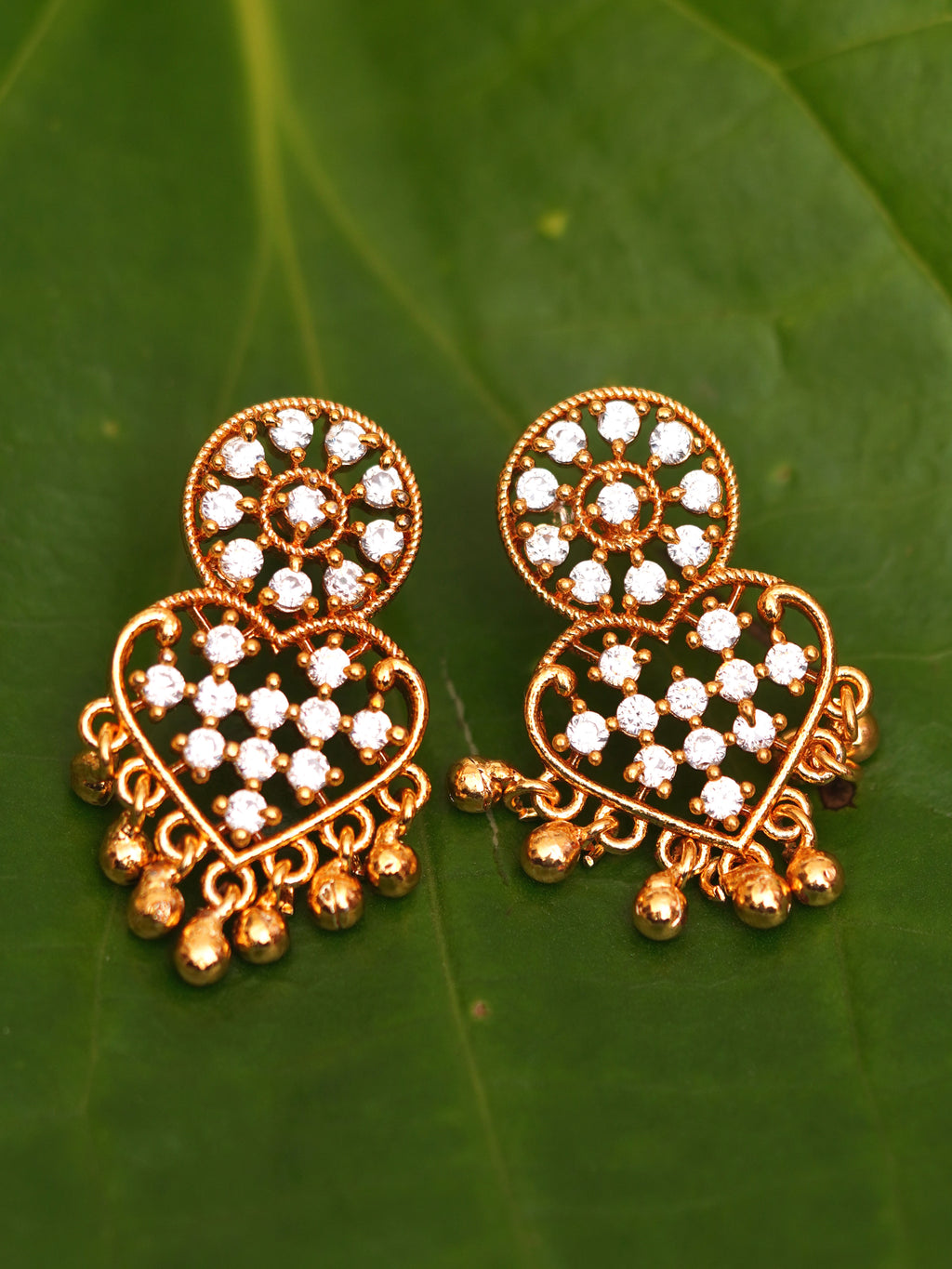 Crystal Heart Ghungroo Earrings