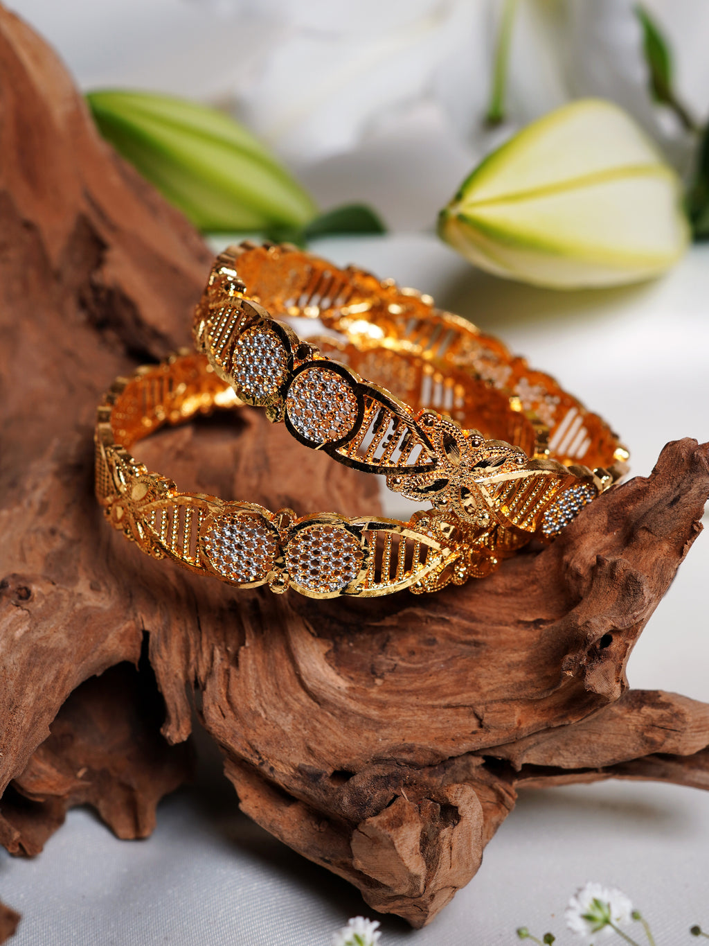 Dual Tone Floral Mesh Gold Bangle Set (Copy)