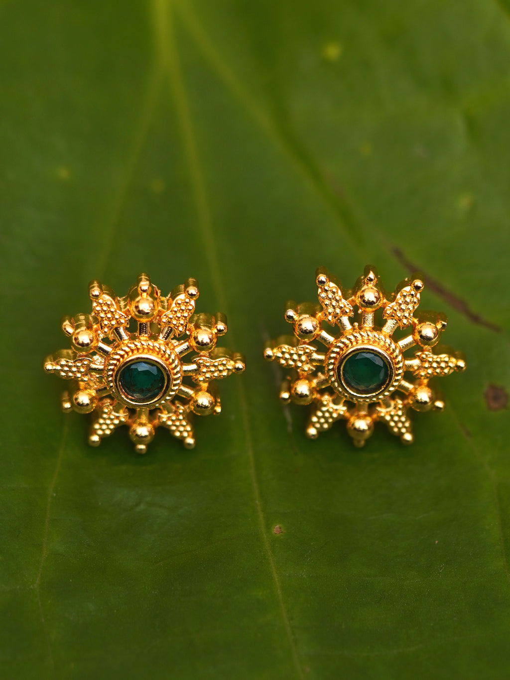 Forest Green Sunburst Stud Earrings