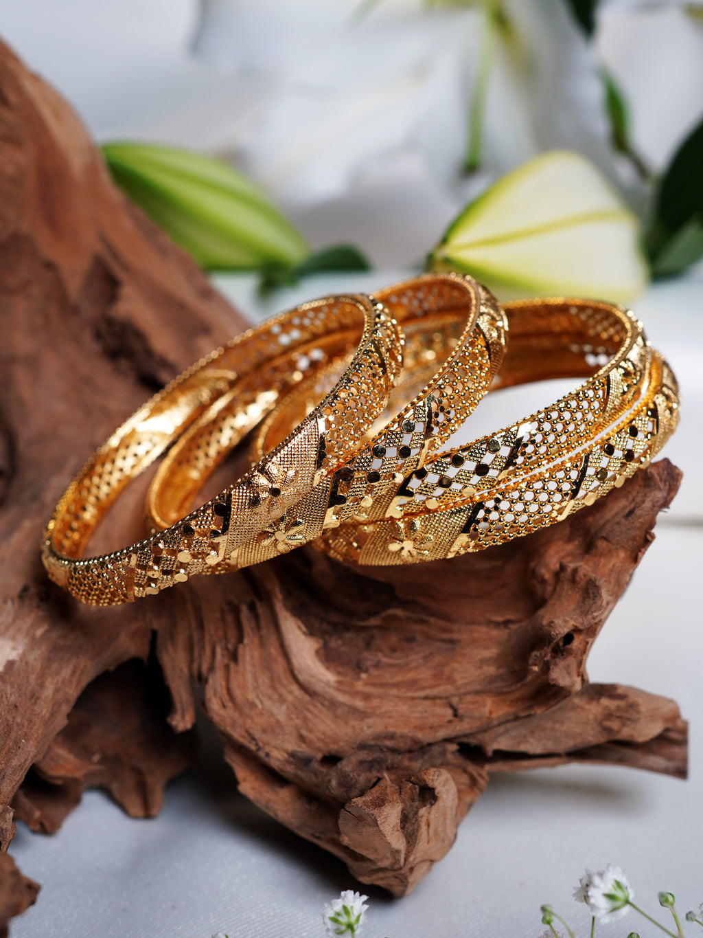 Floral Jali Gold Bangle Set