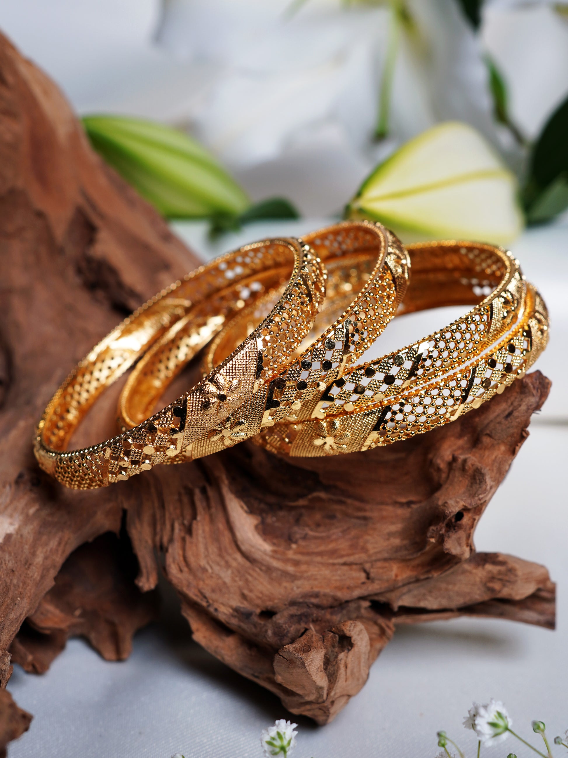 Floral Jali Gold Bangle Set