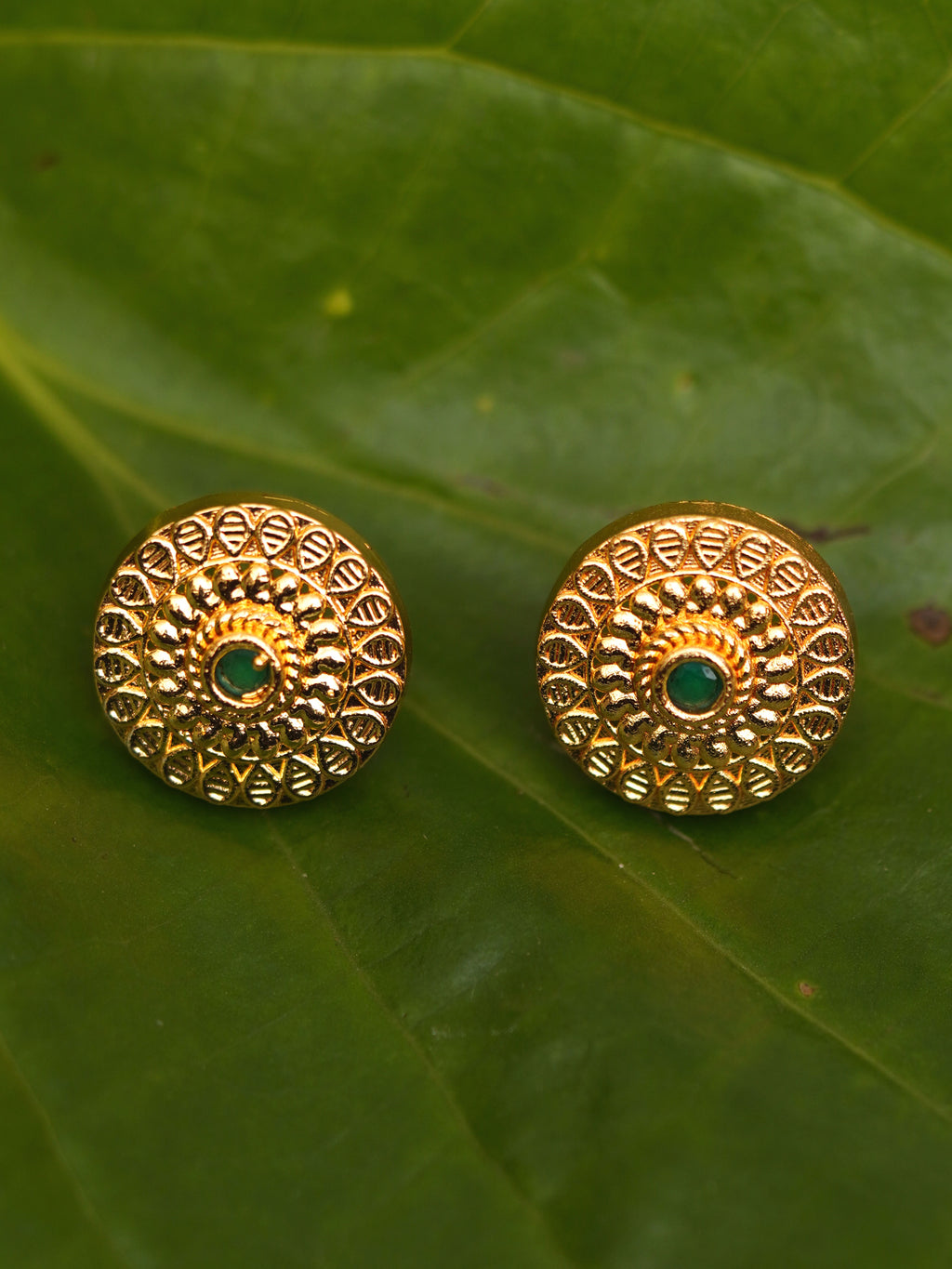 Green Heritage Mandala Stud Earrings