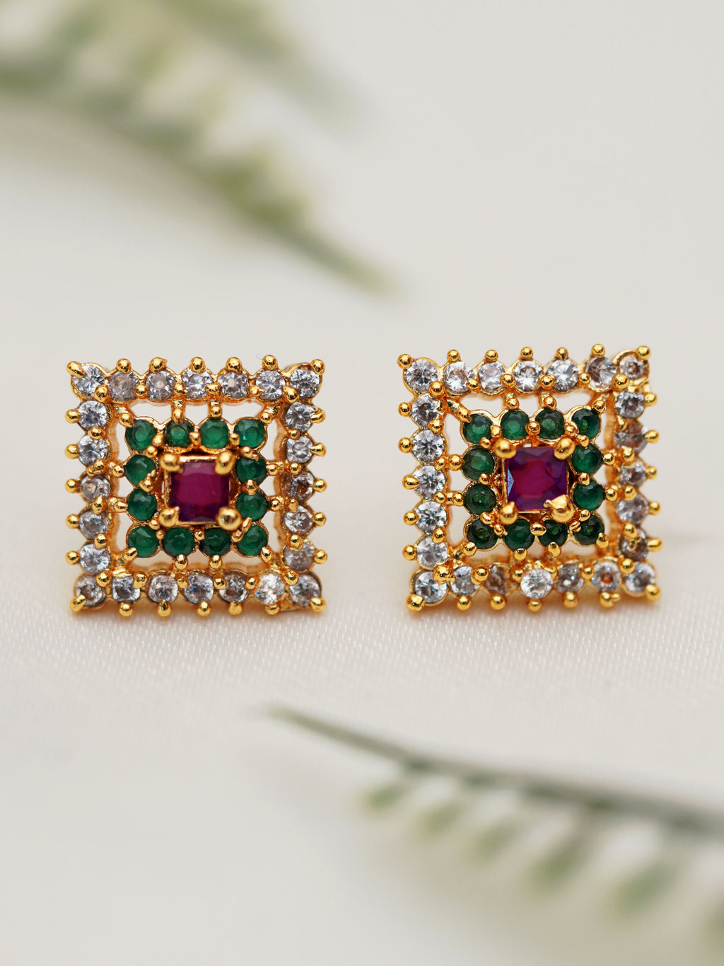 Multicolour Grid Square Stud Earrings