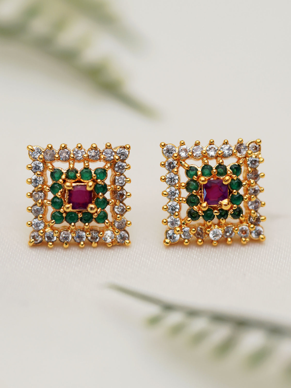 Multicolour Grid Square Stud Earrings