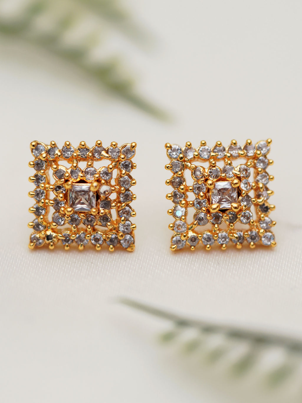 Crystal Grid Square Stud Earrings