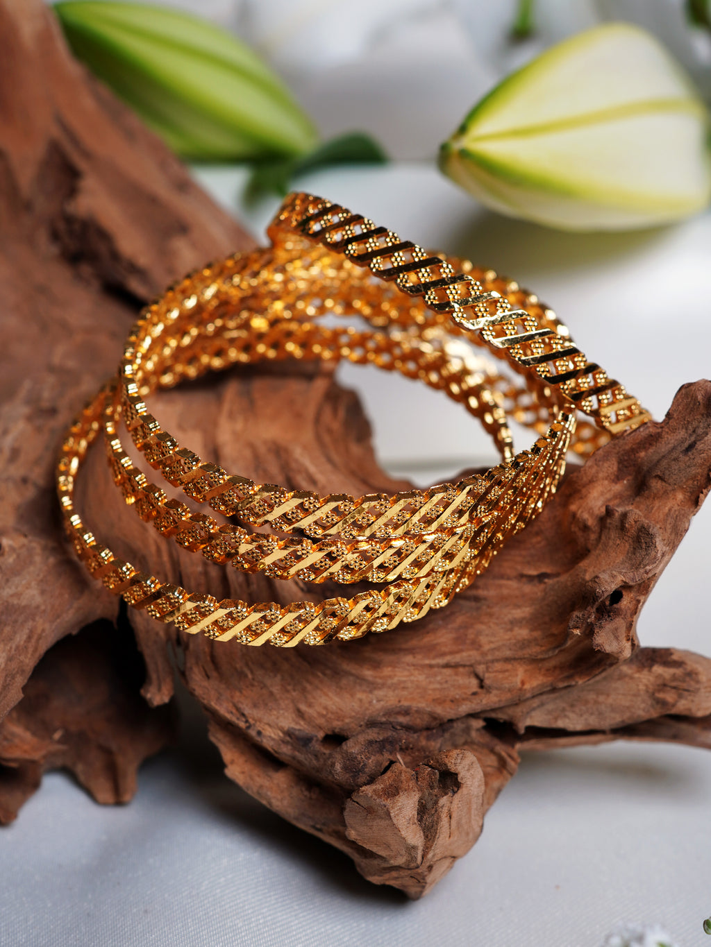Twisted Jali Gold Bangle Set