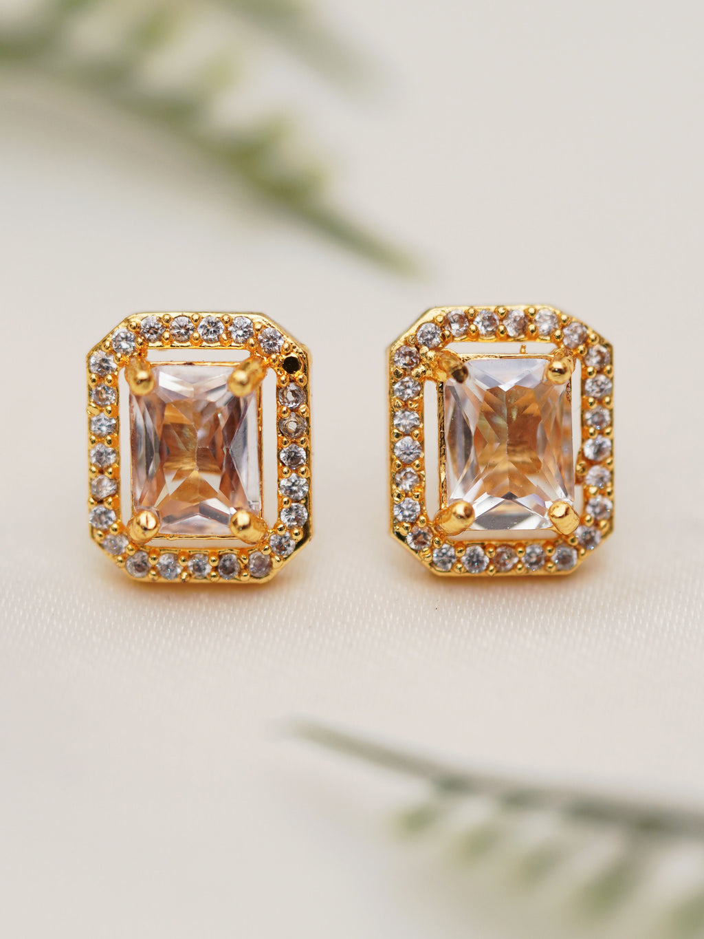 Champagne Crystal Halo Stud Earrings