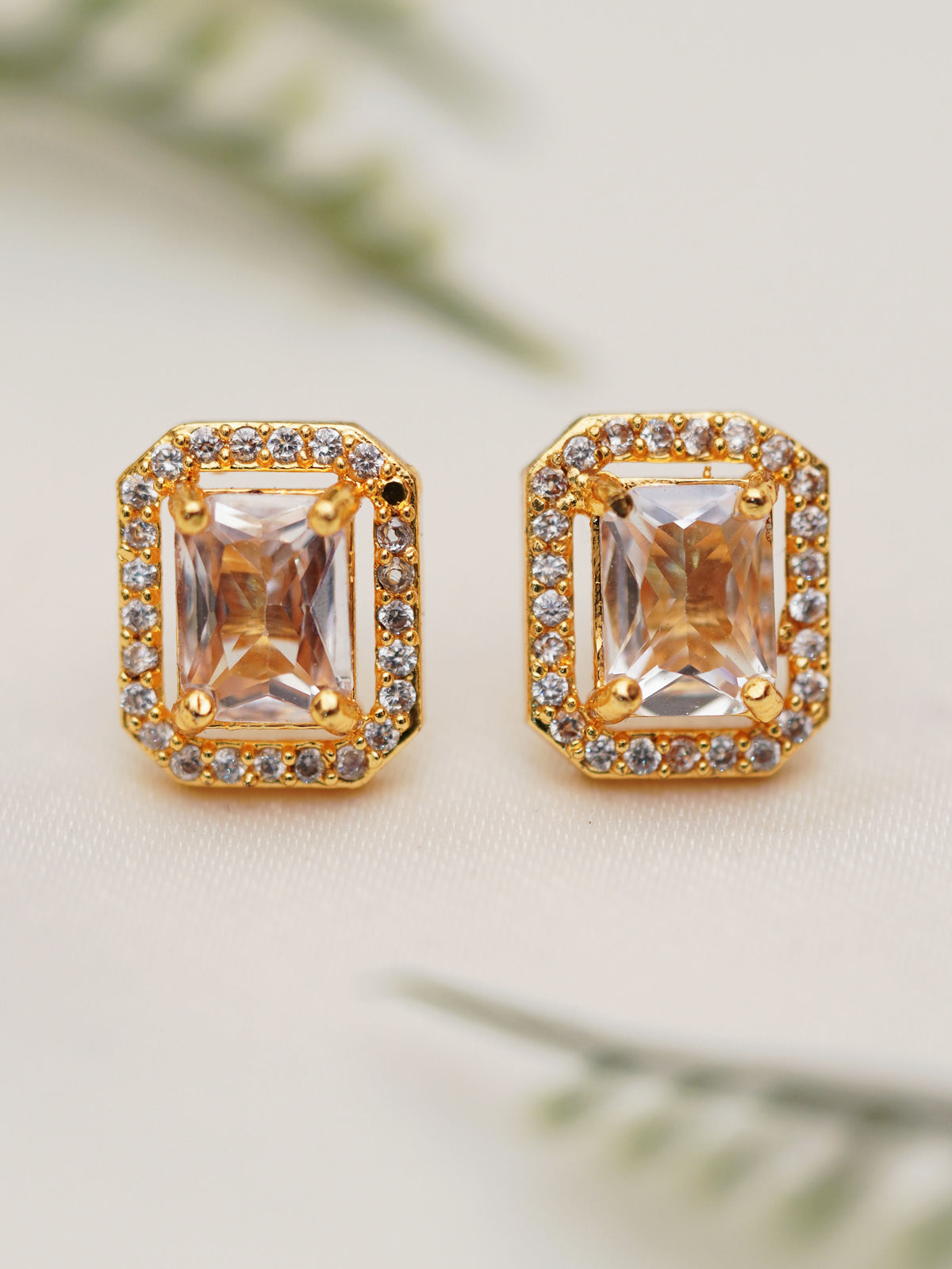 Champagne Crystal Halo Stud Earrings