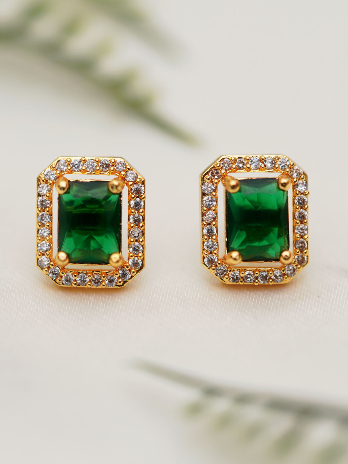 Deep Green Halo Stud Earrings