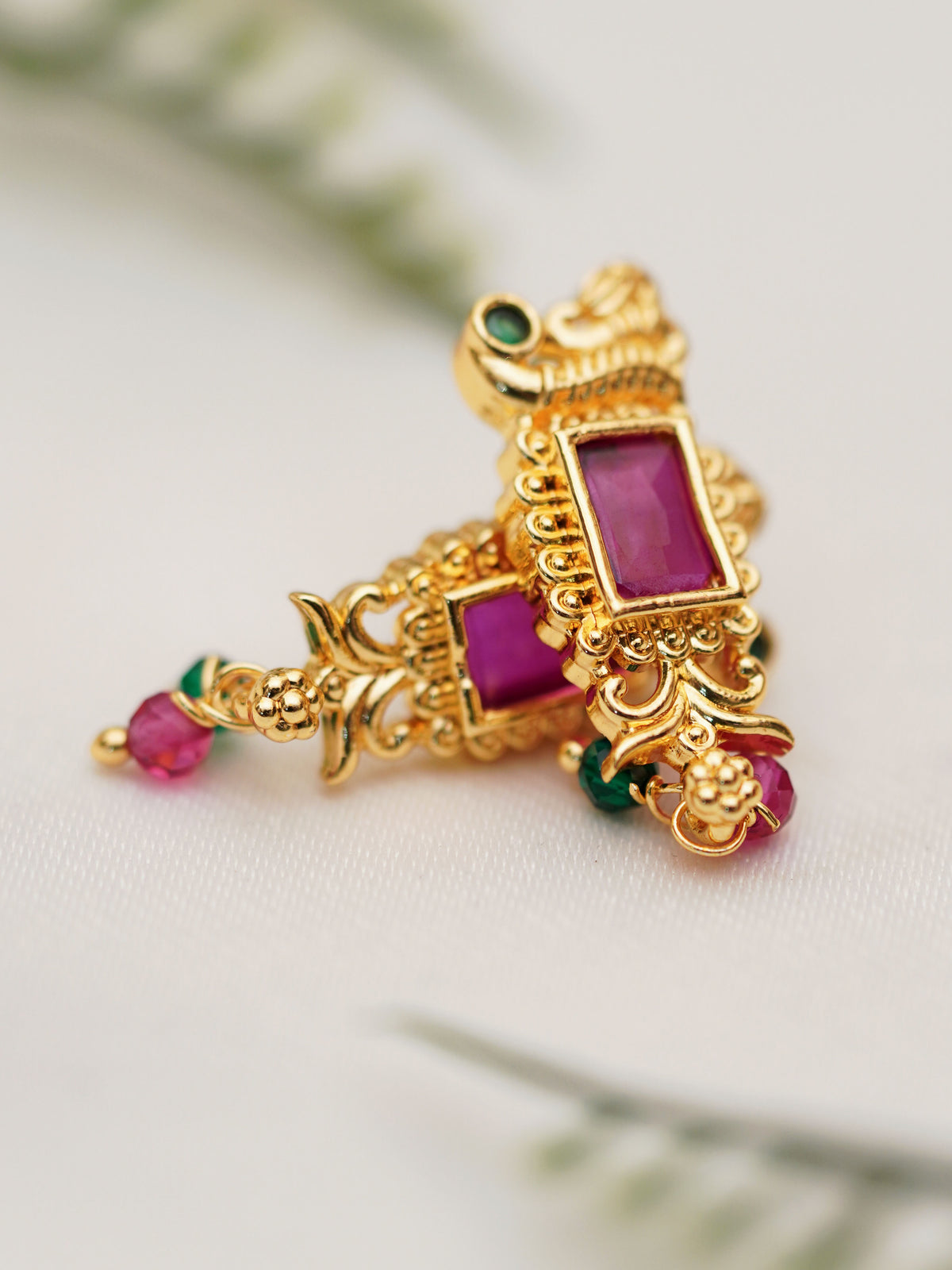Magenta Scroll Bead Drop Earrings