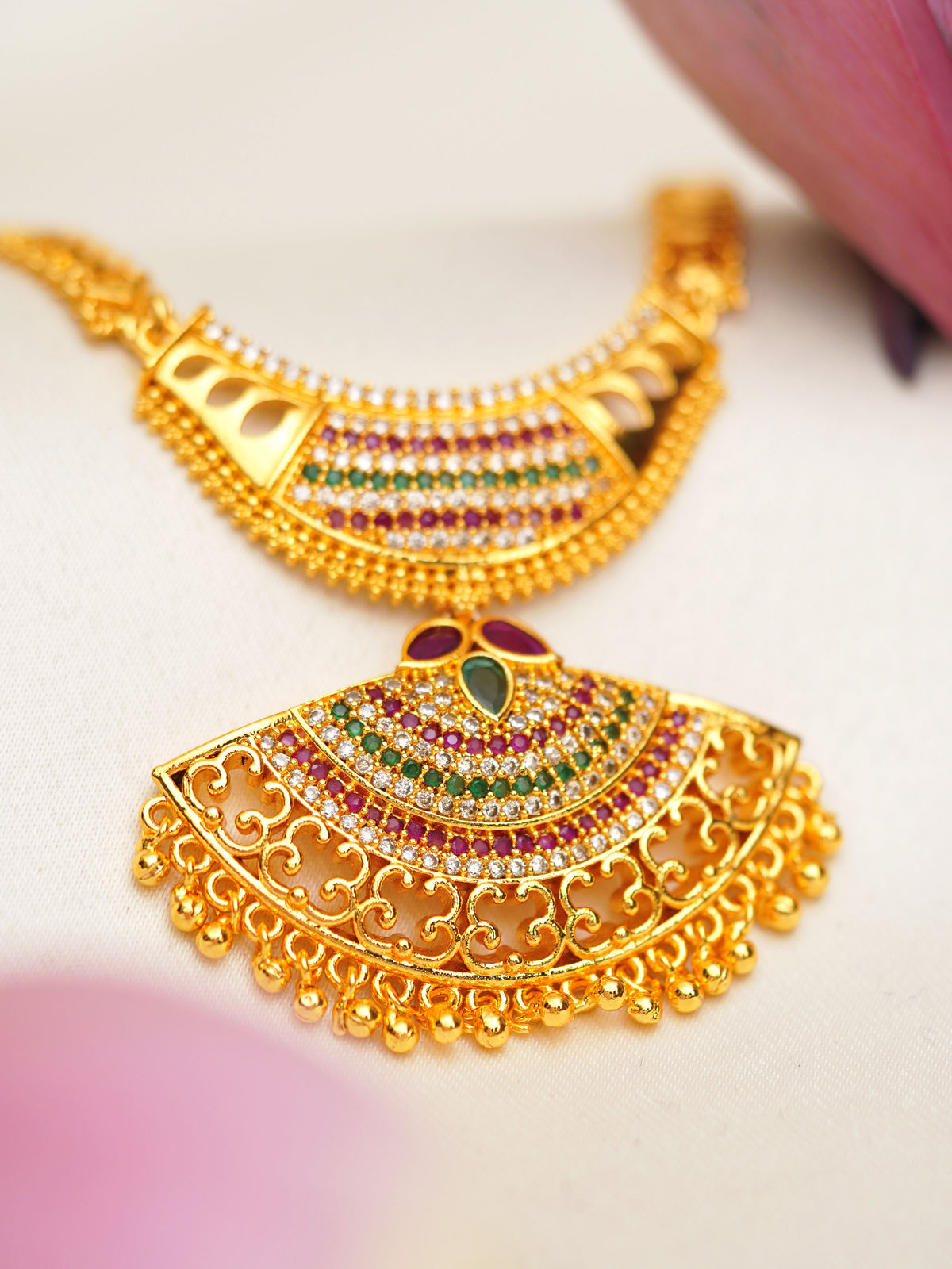 Multicolour Heritage Fan Pendant Necklace