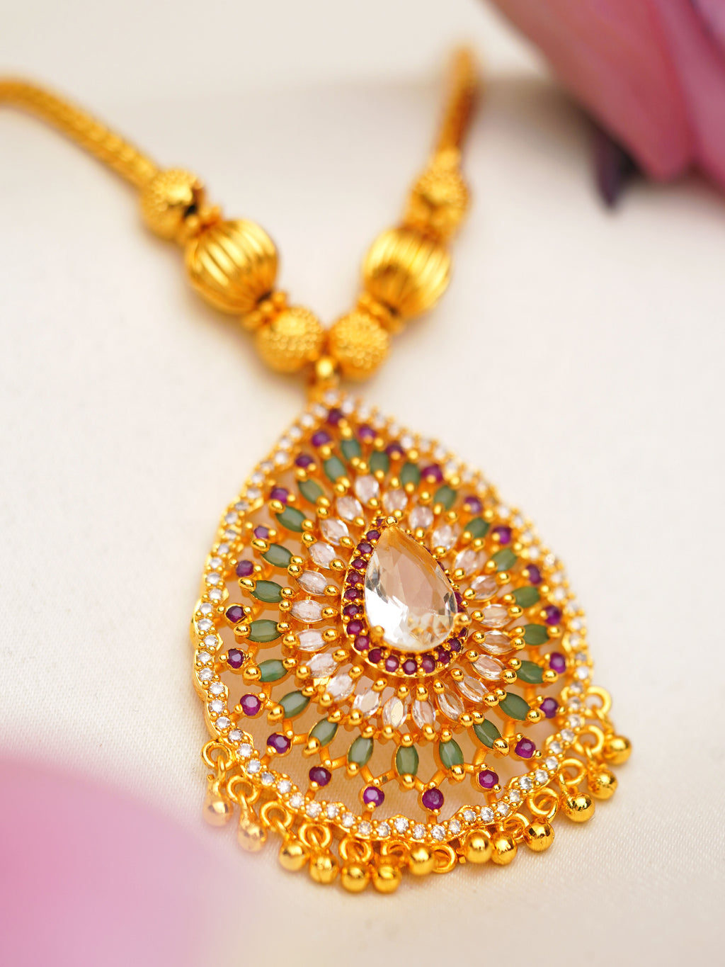 Multicolour Teardrop Halo Necklace