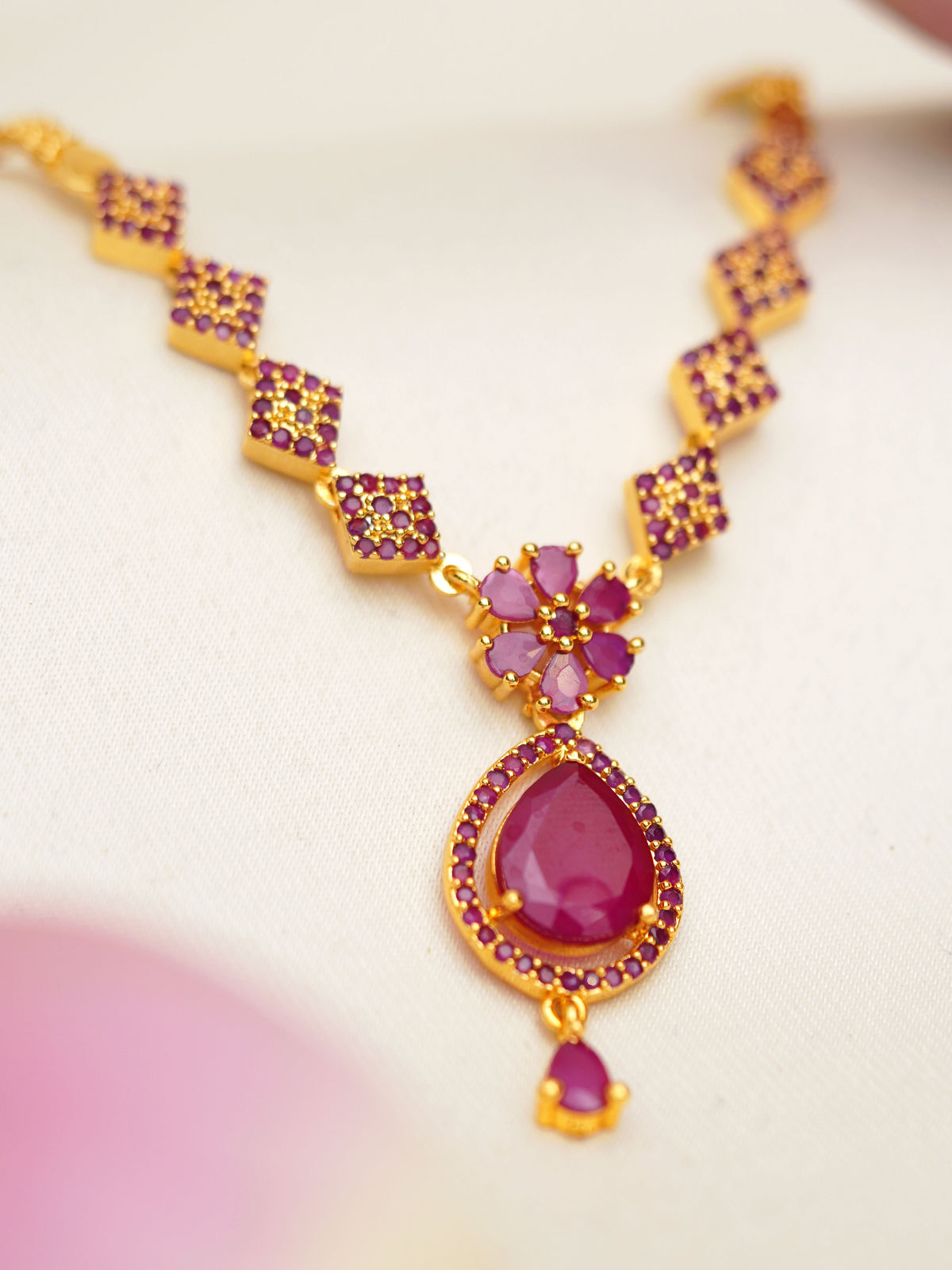 Magenta Bloom Drop Necklace