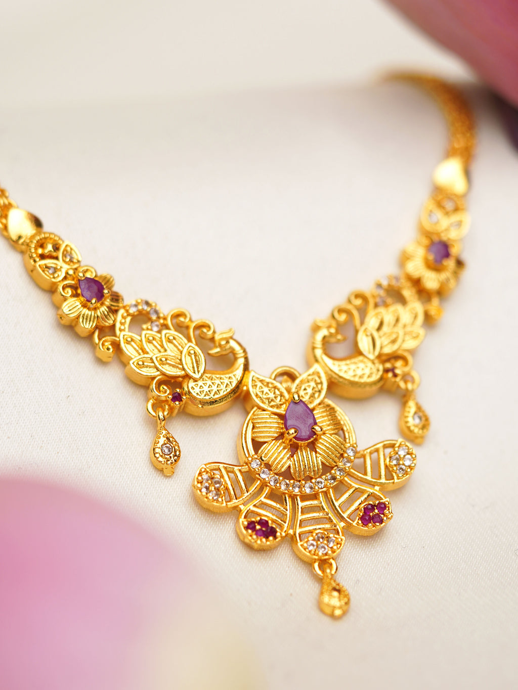 Peacock Bloom Pink Accent Necklace