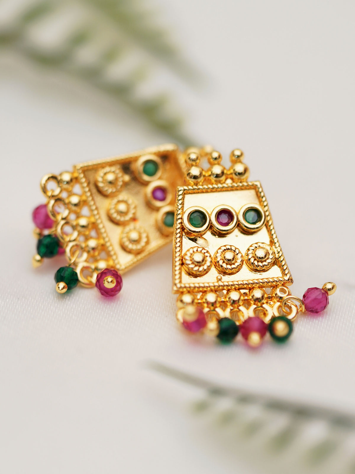 Multicolour Beaded Square Drop Earrings