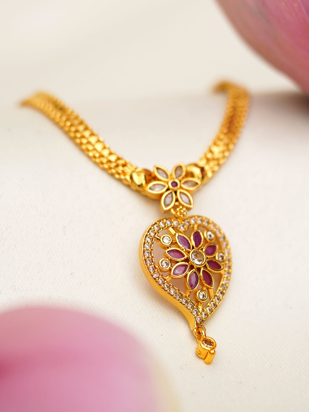 Majenta Floral Heart Pendant Necklace