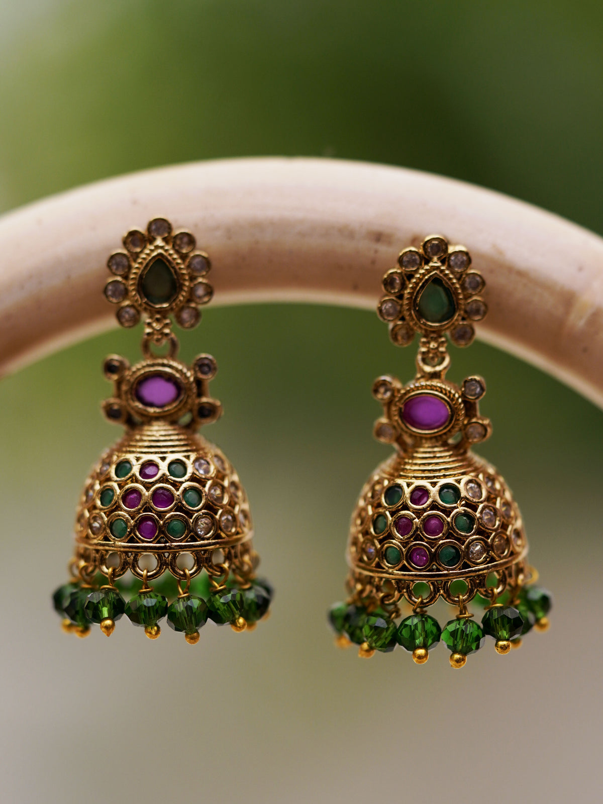 Vintage Green Bead Jhumka Earrings