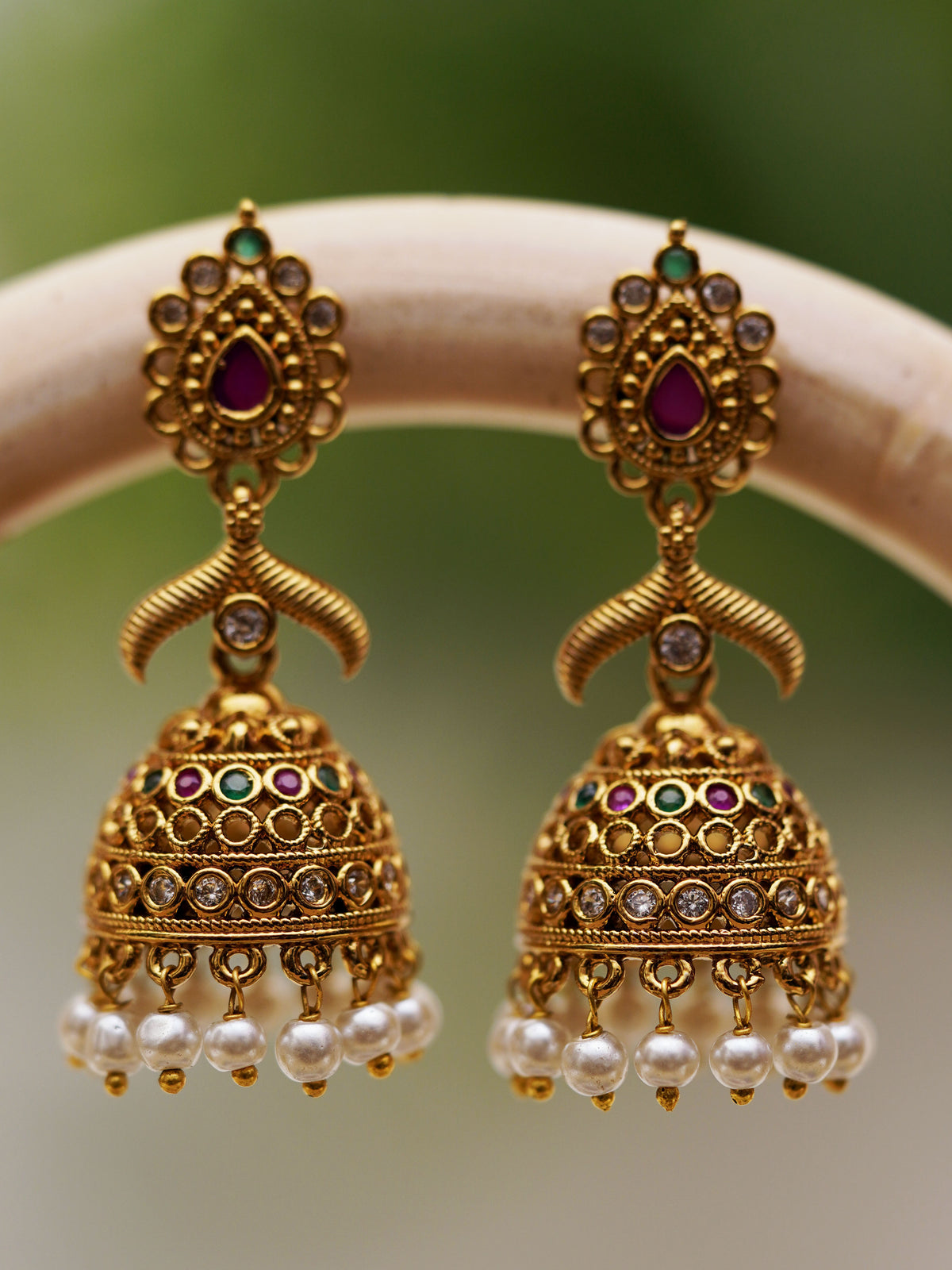 Regal Pearl Dome Jhumka Earrings