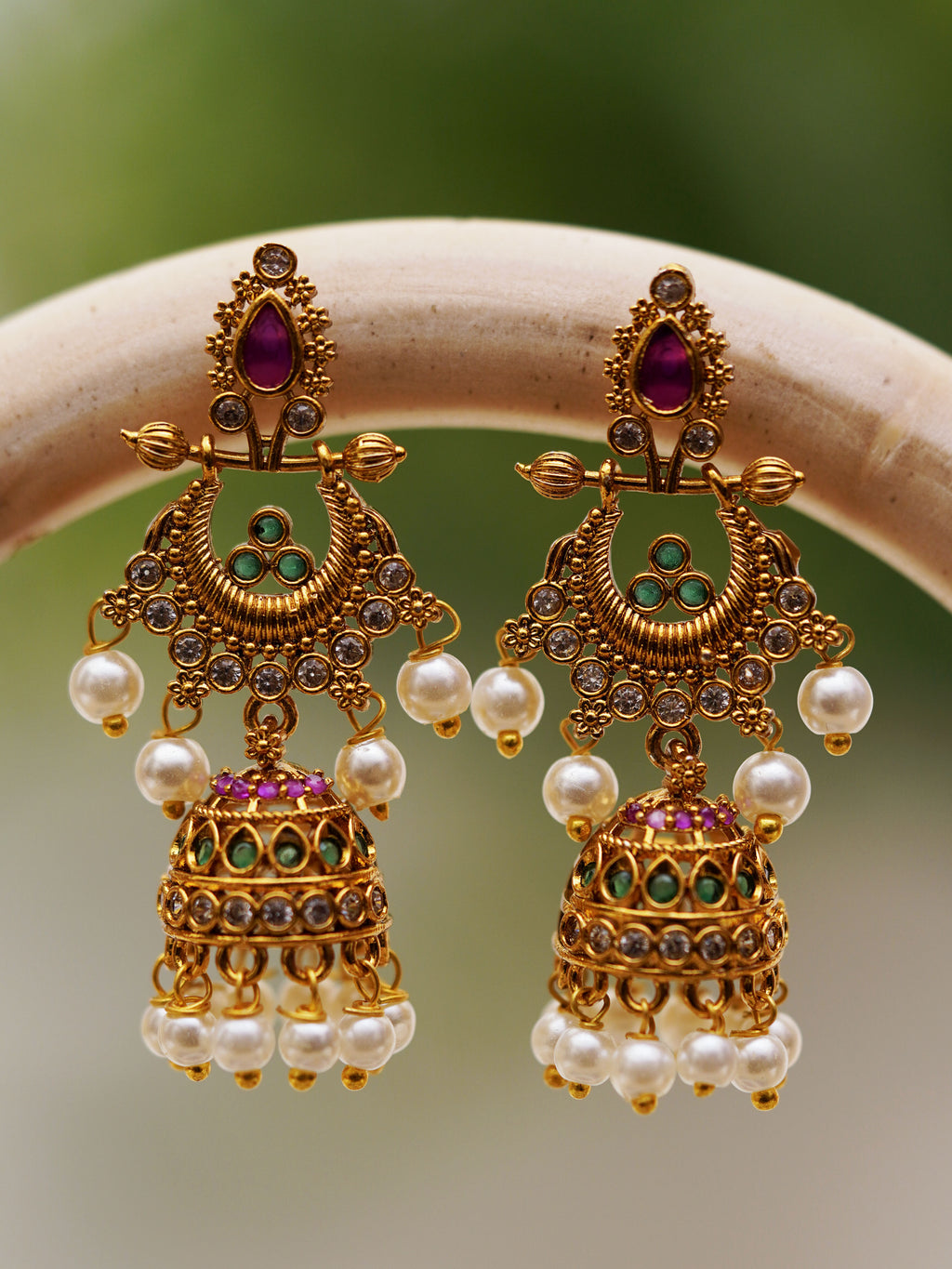 Crescent Pearl Drop Jhumka Earrings