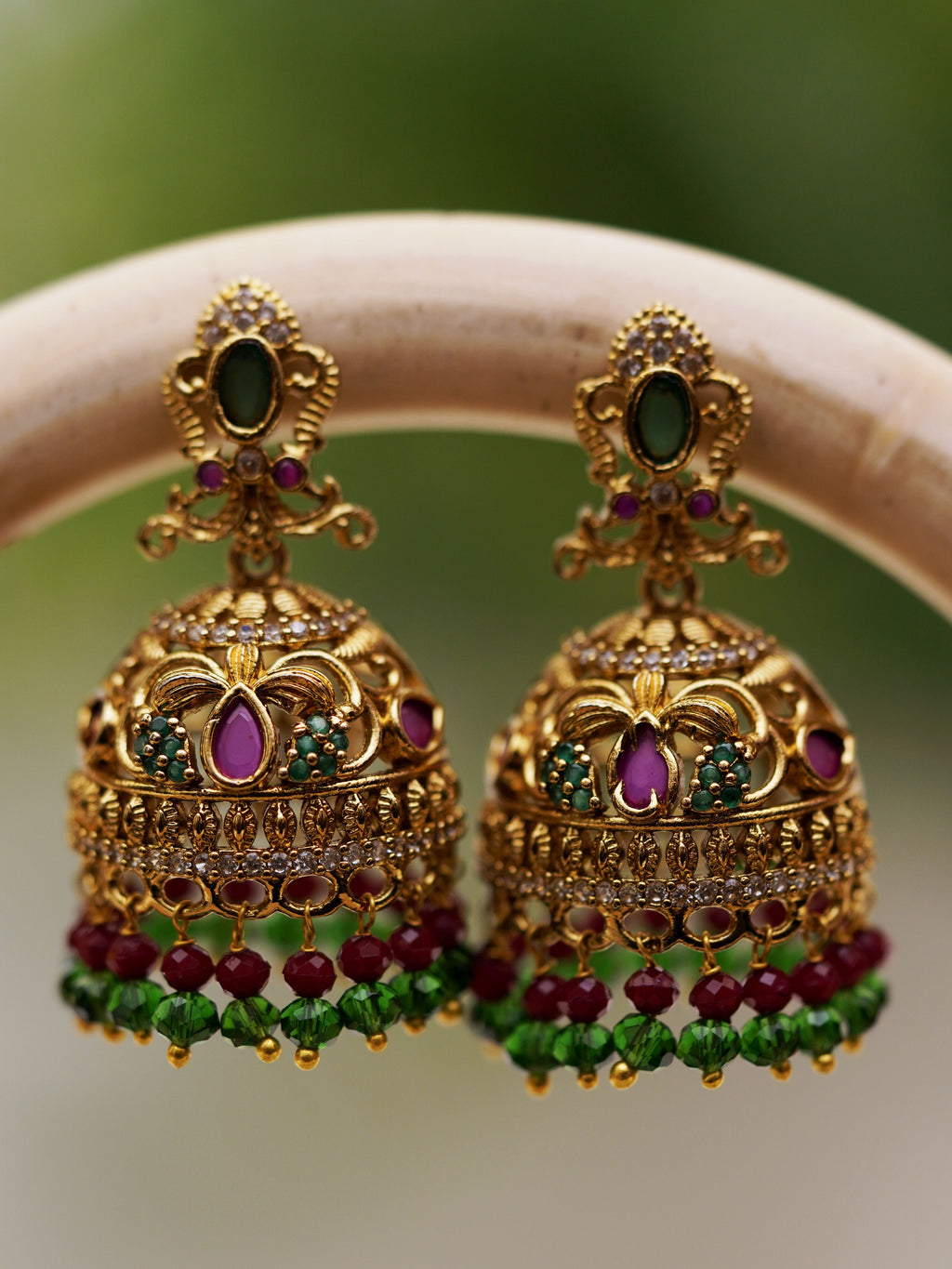 Heritage Bloom Beaded Jhumka Earrings