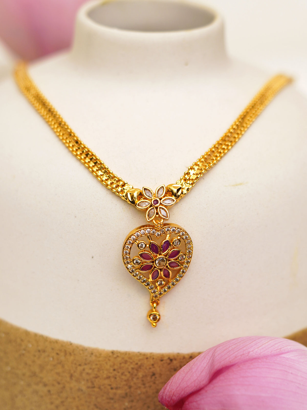 Majenta Floral Heart Pendant Necklace