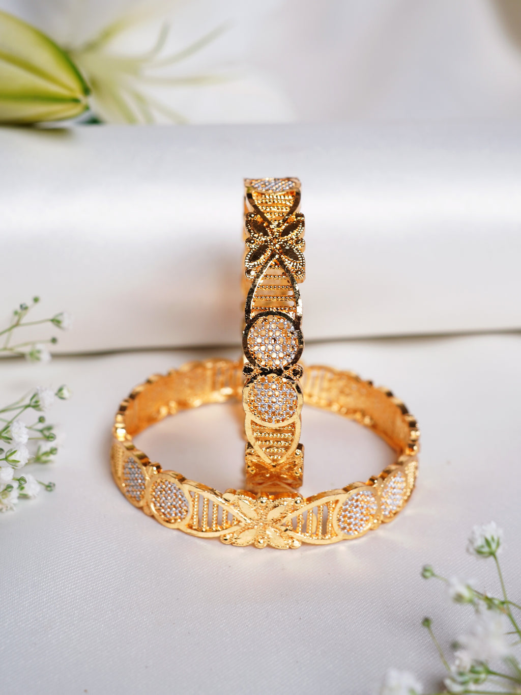 Dual Tone Floral Mesh Gold Bangle Set (Copy)