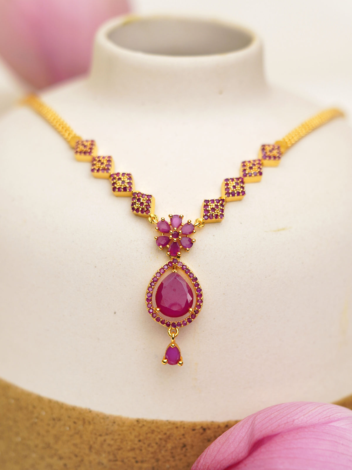 Magenta Bloom Drop Necklace
