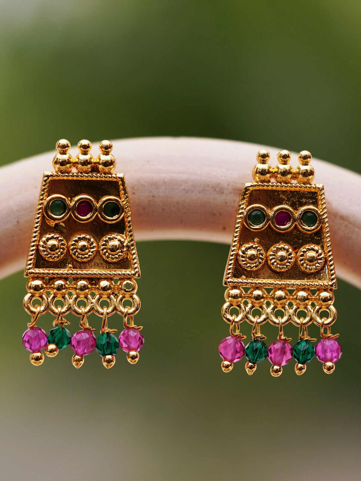 Multicolour Beaded Square Drop Earrings