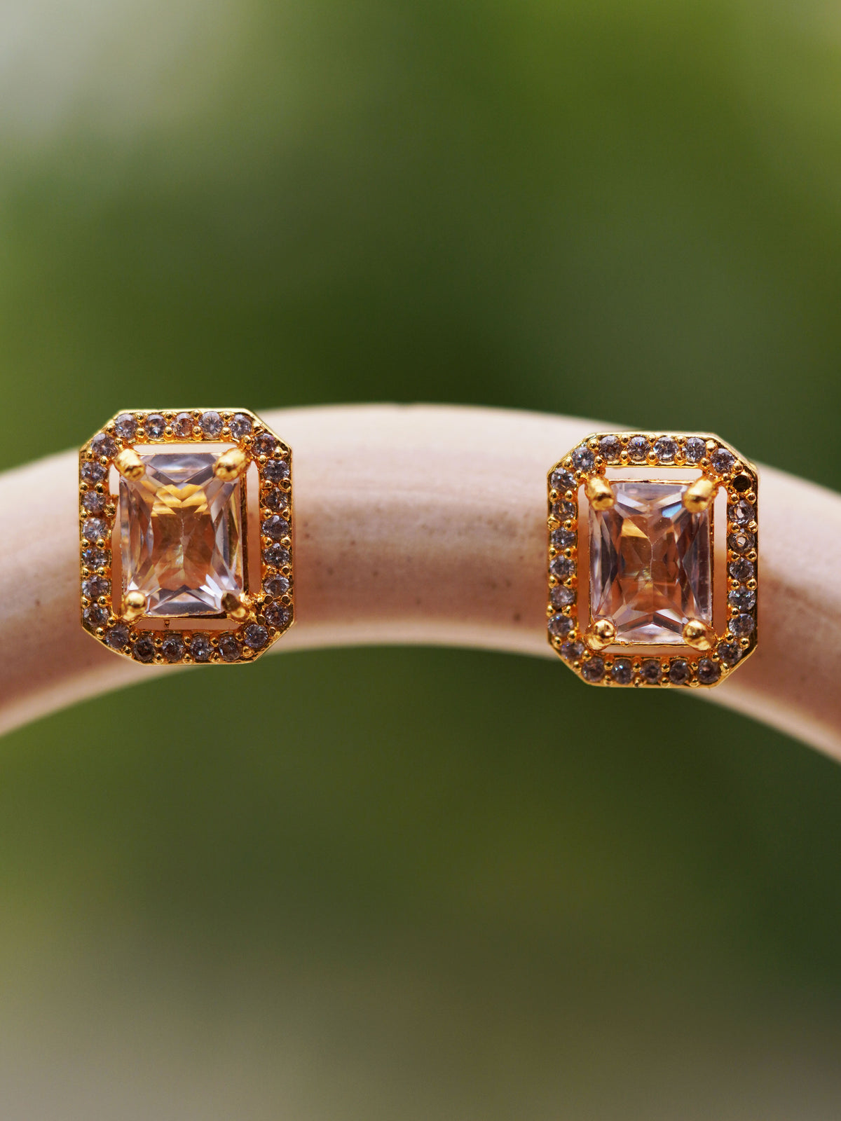 Champagne Crystal Halo Stud Earrings