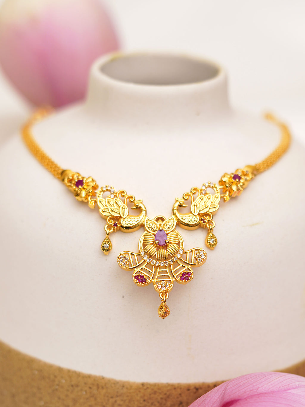 Peacock Bloom Pink Accent Necklace