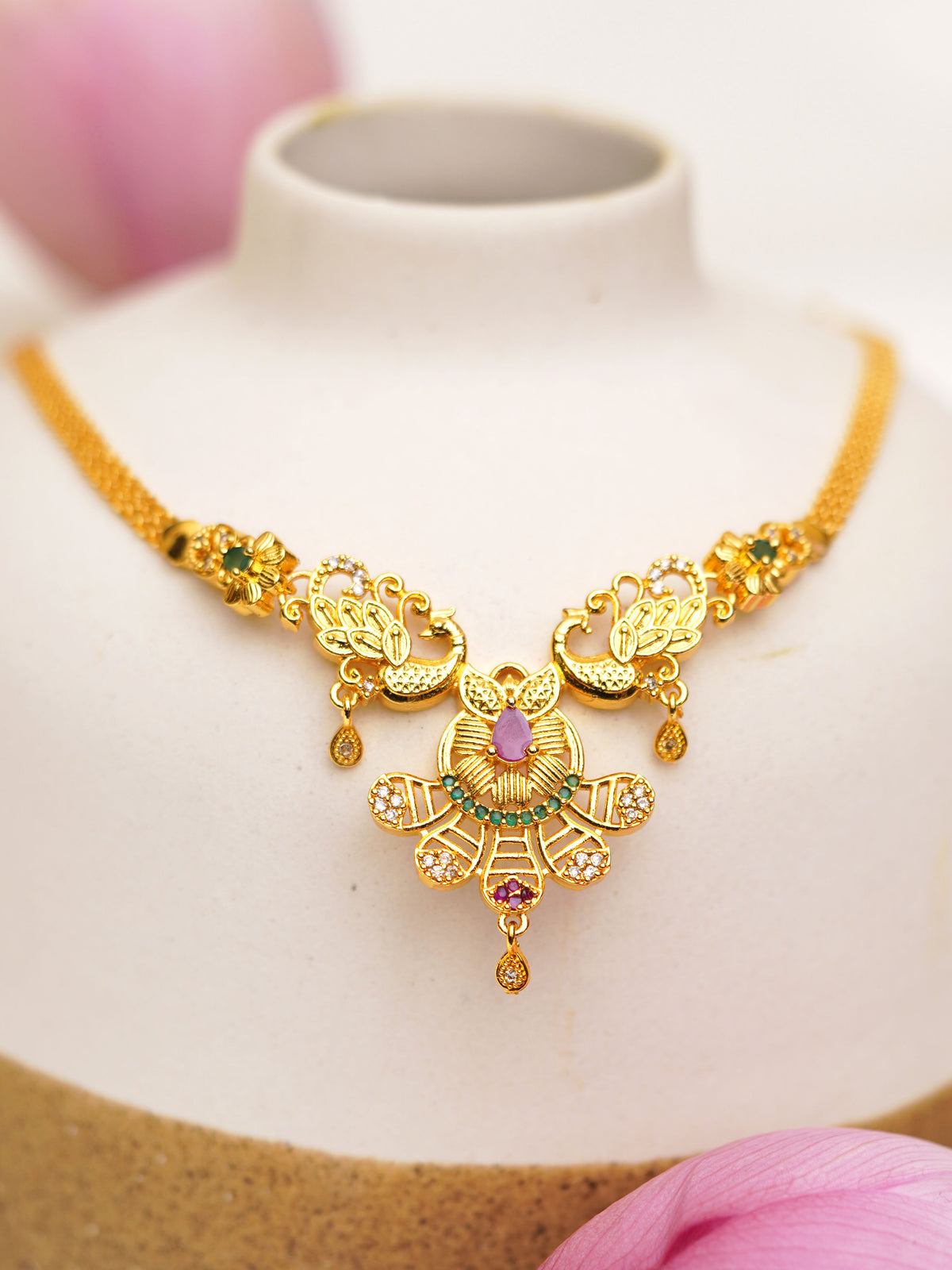 Peacock Bloom Green Accent Necklace