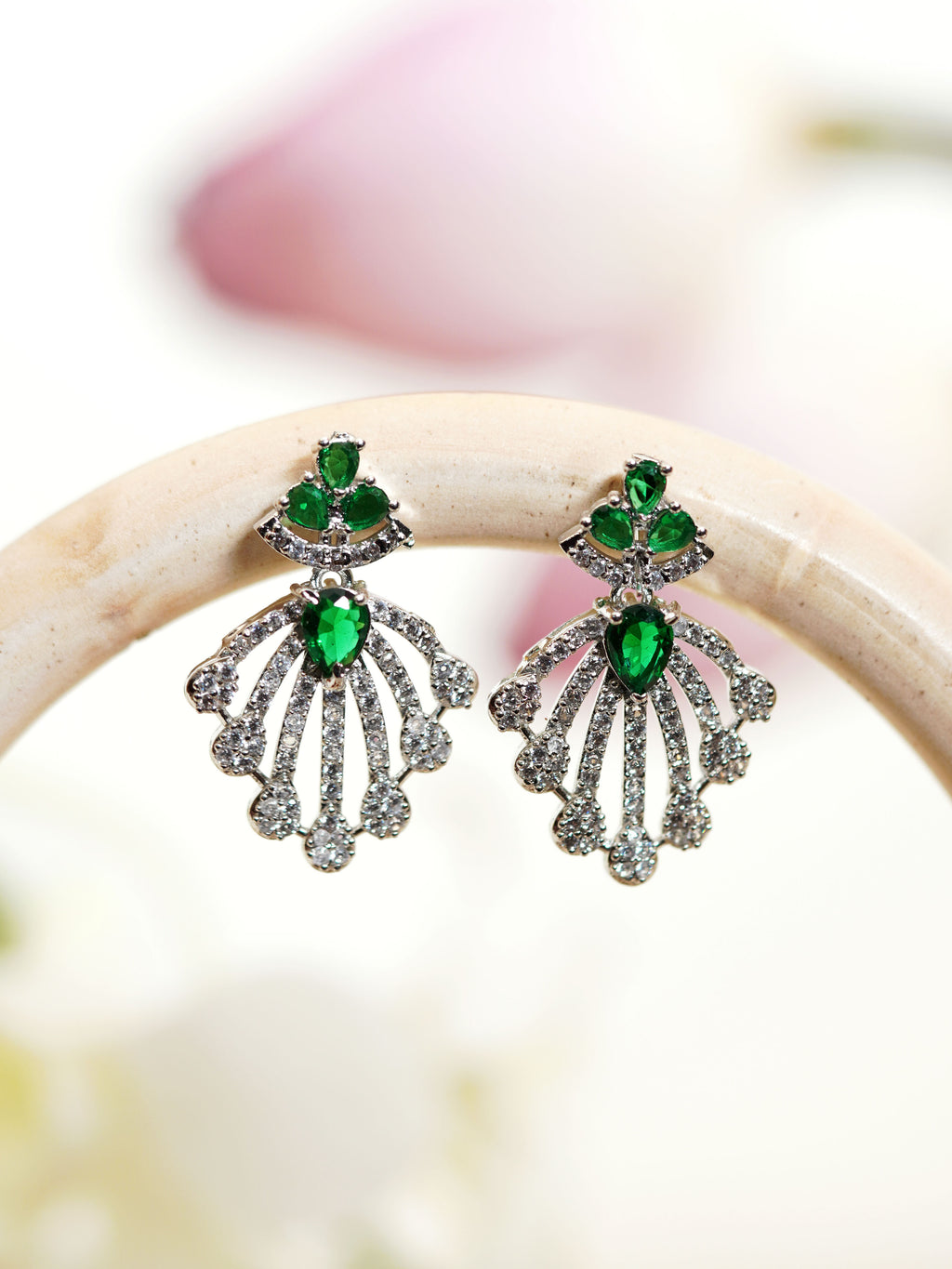 Green Petal Cascade Necklace Set