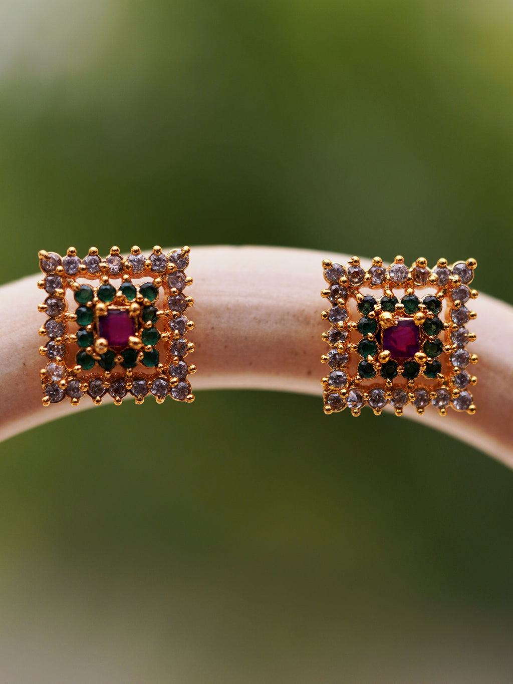 Multicolour Grid Square Stud Earrings