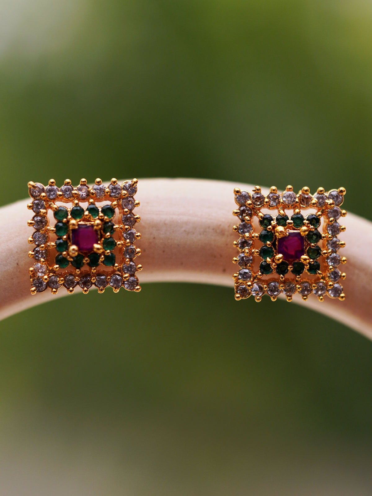 Multicolour Grid Square Stud Earrings