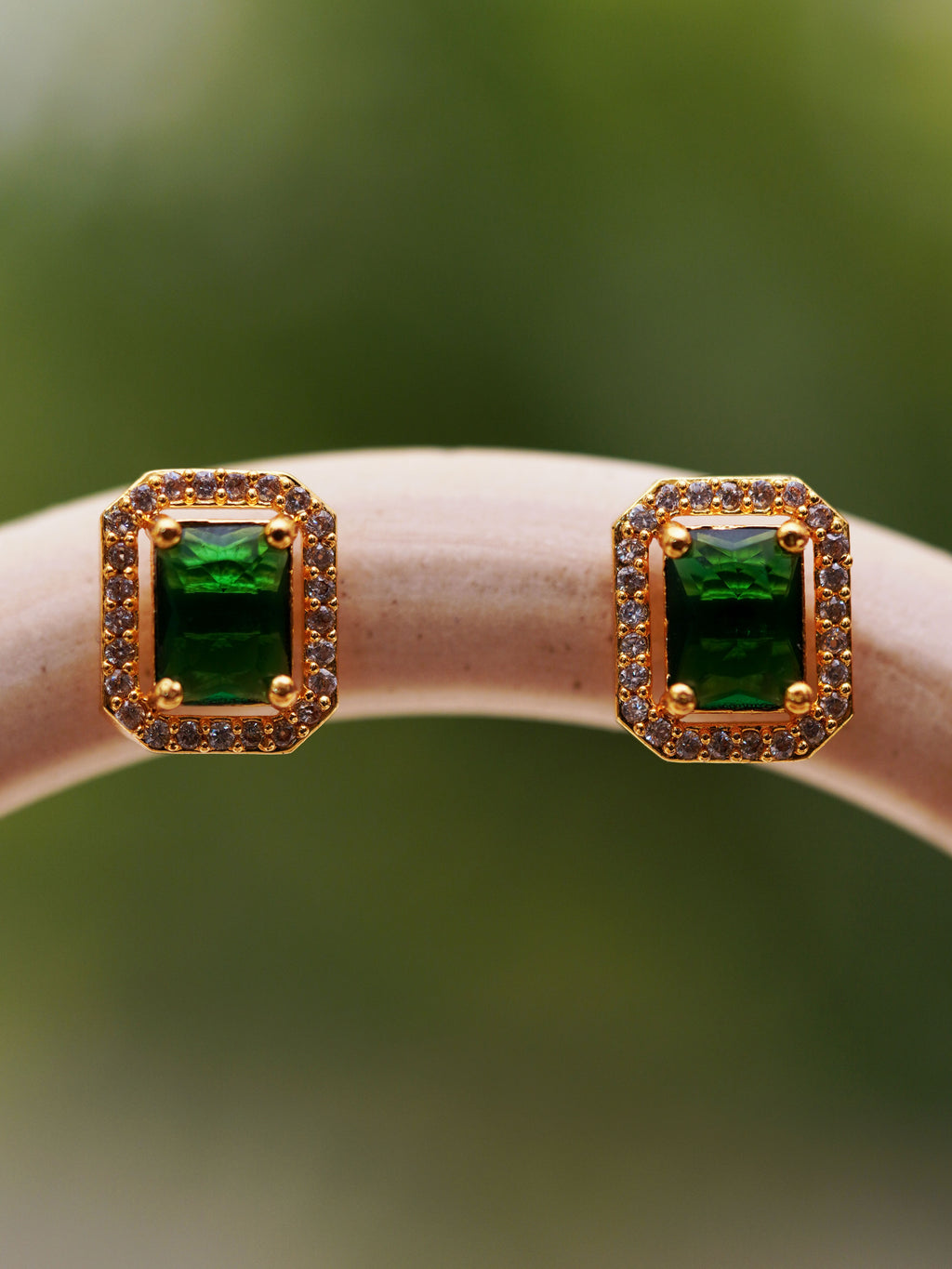 Deep Green Halo Stud Earrings