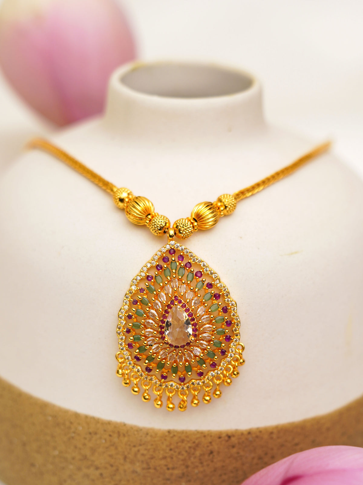 Multicolour Teardrop Halo Necklace