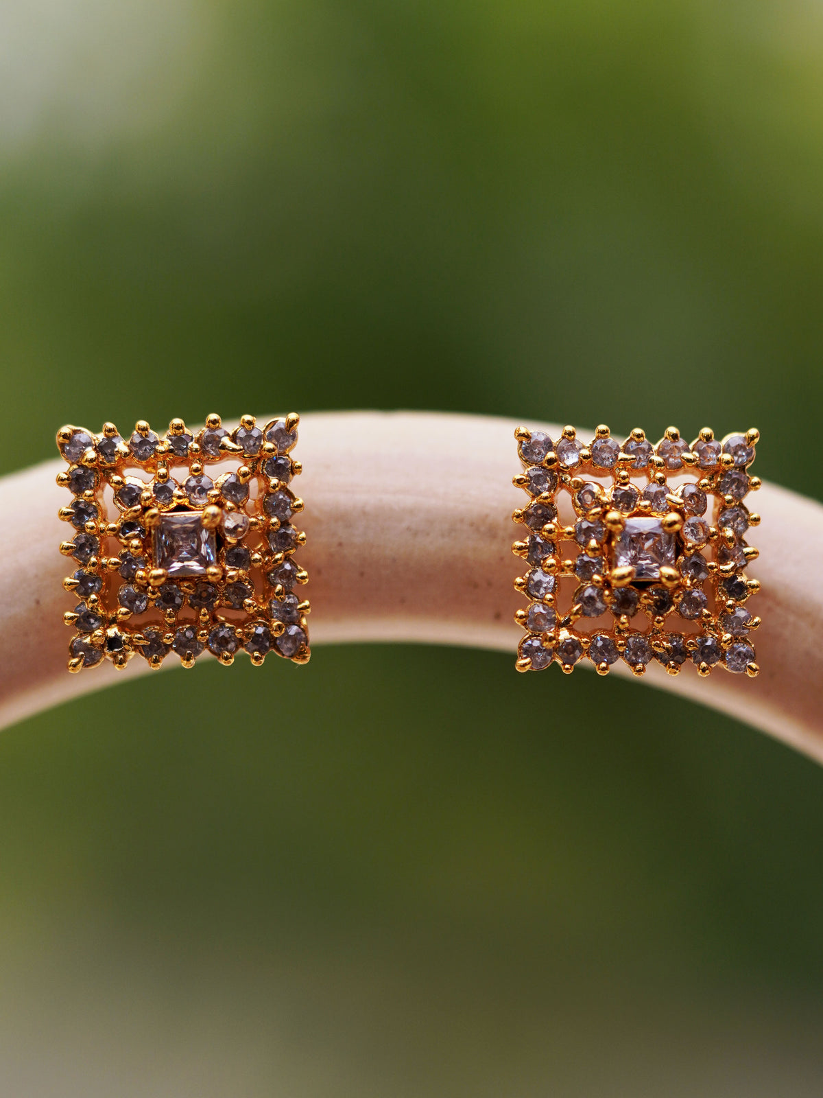 Crystal Grid Square Stud Earrings