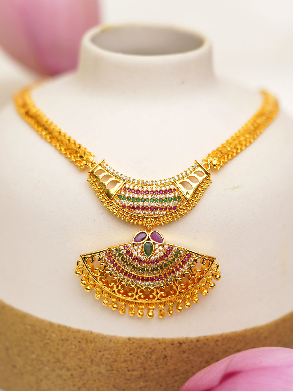Multicolour Heritage Fan Pendant Necklace