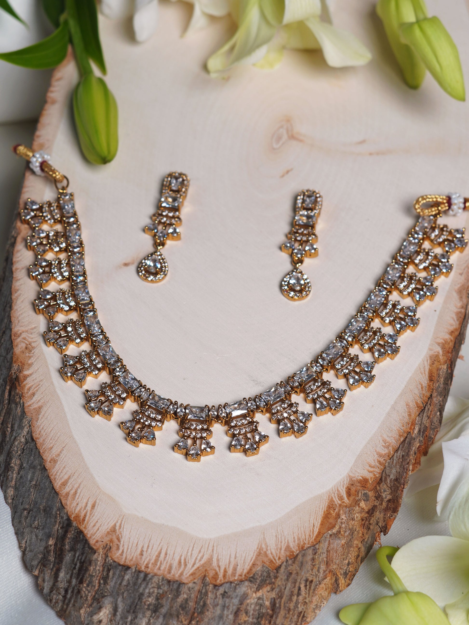 Regal Cascade Crystal Statement Necklace Set