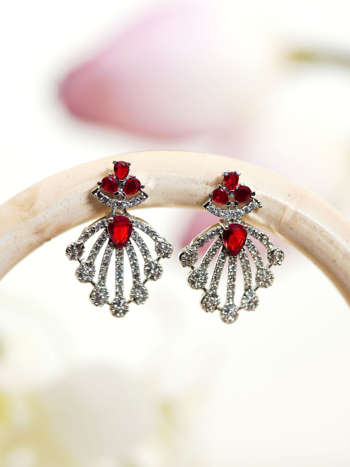 Red Petal Cascade Necklace Set
