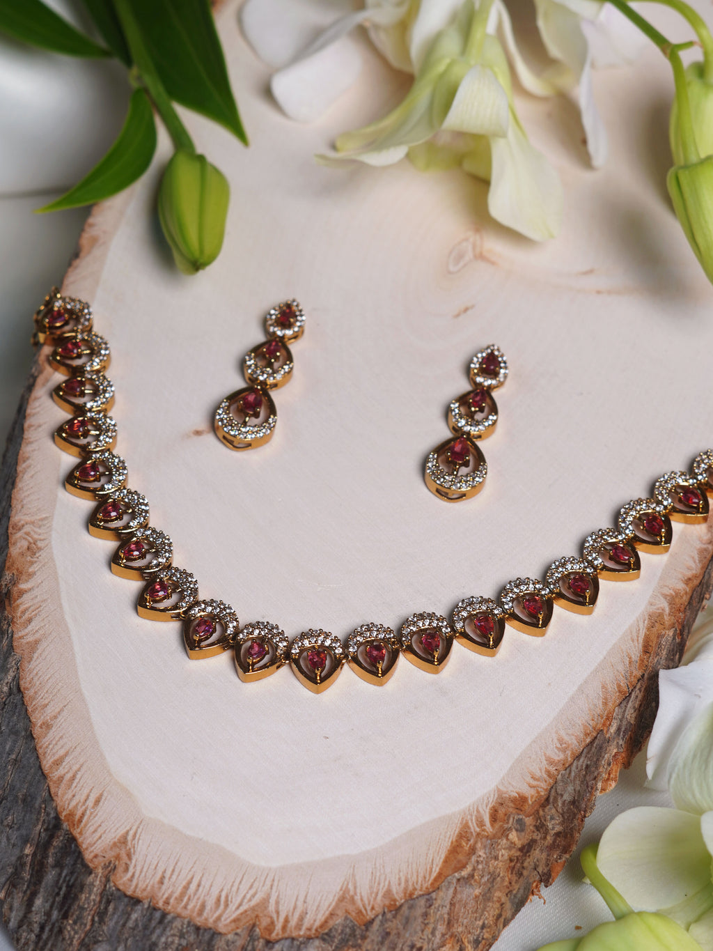 Blush Teardrop Crystal Necklace Set