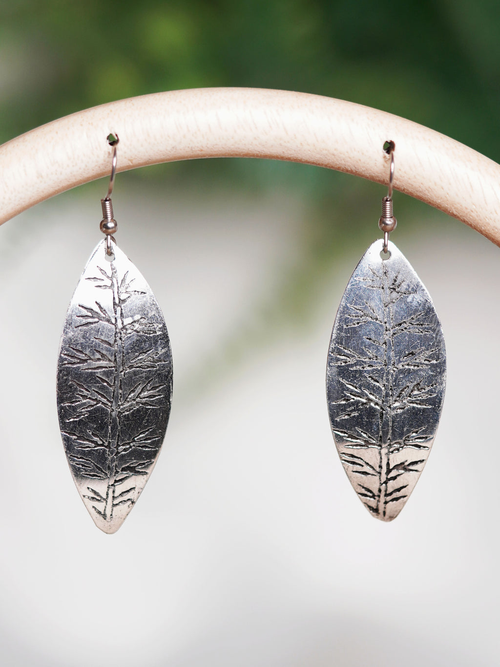 Botanical Hammered Silver Drop Earrings