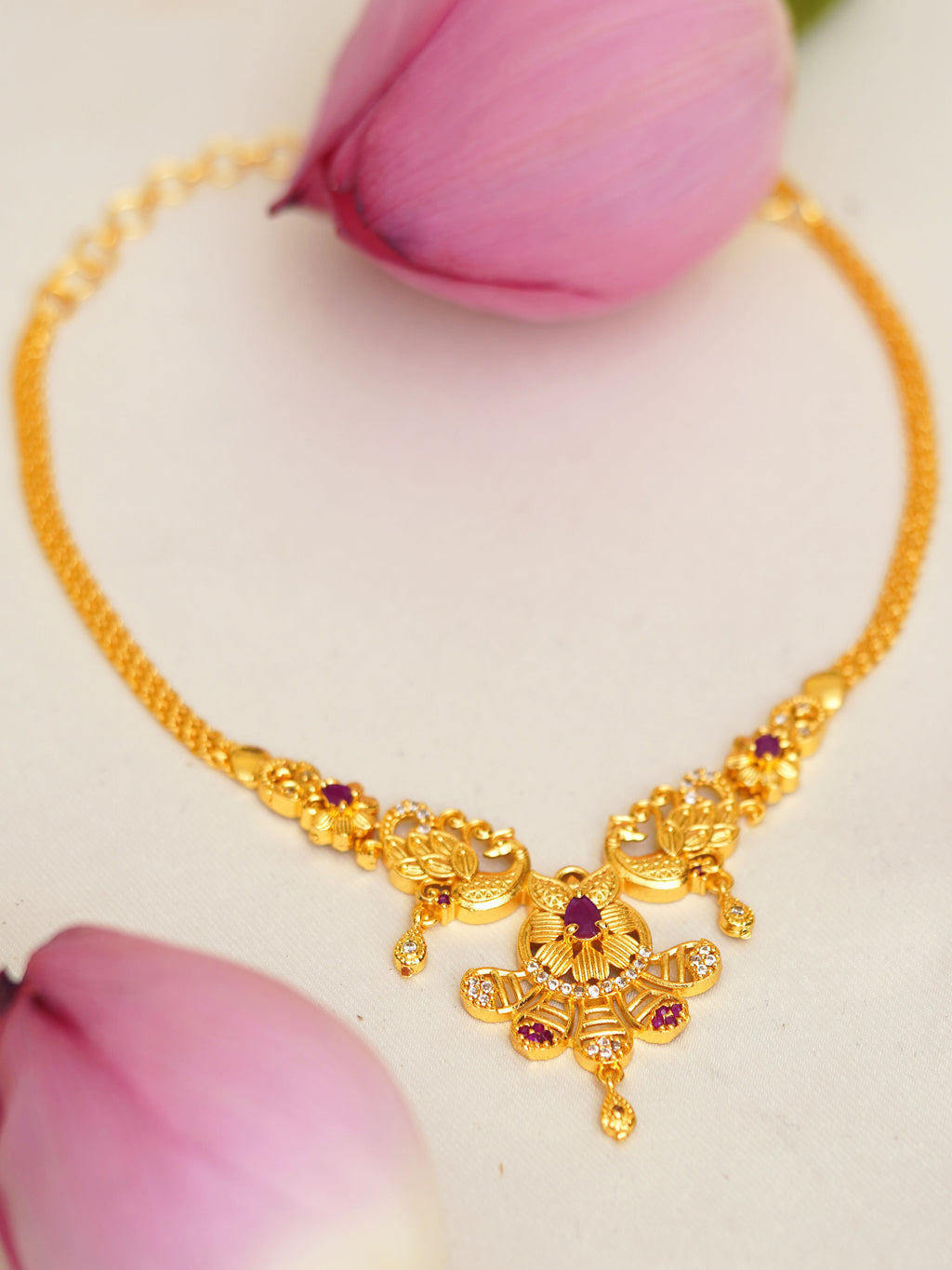 Peacock Bloom Pink Accent Necklace