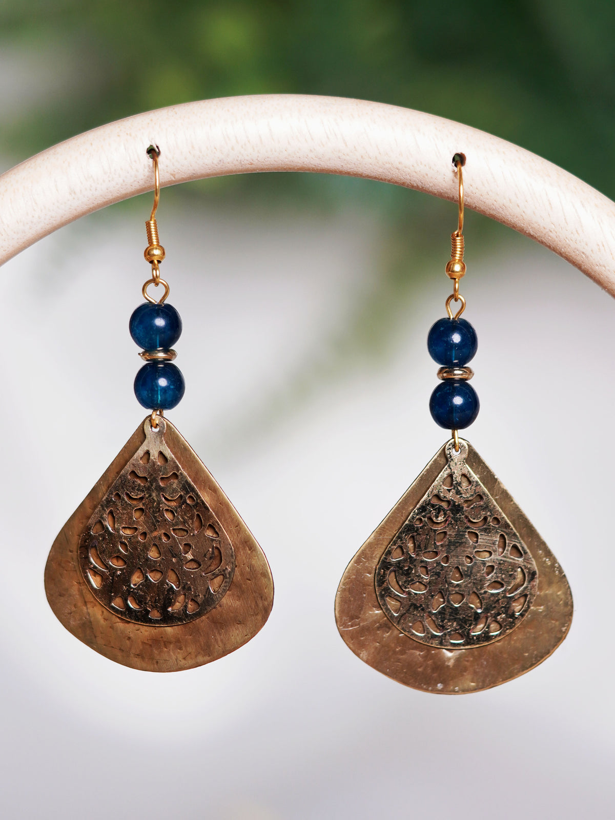 Blue Bead Filigree Teardrop Earrings