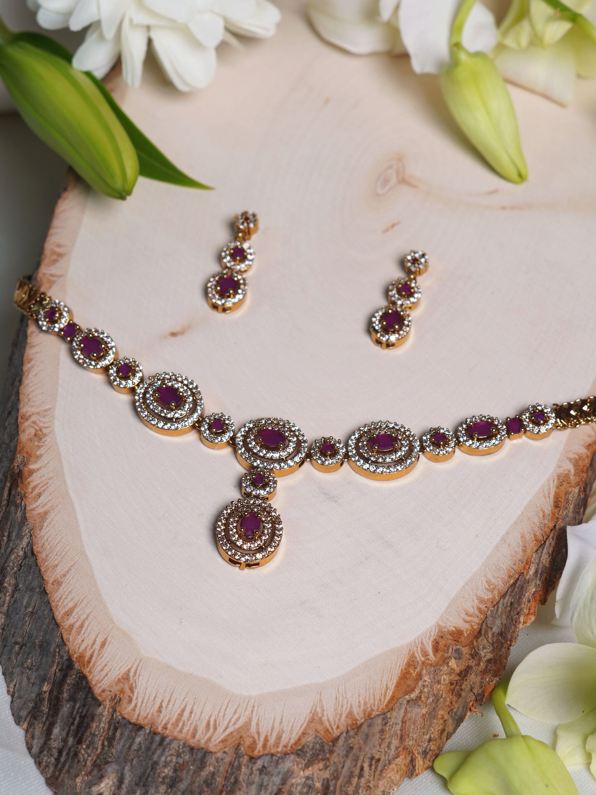 Blush Halo Crystal Necklace Set