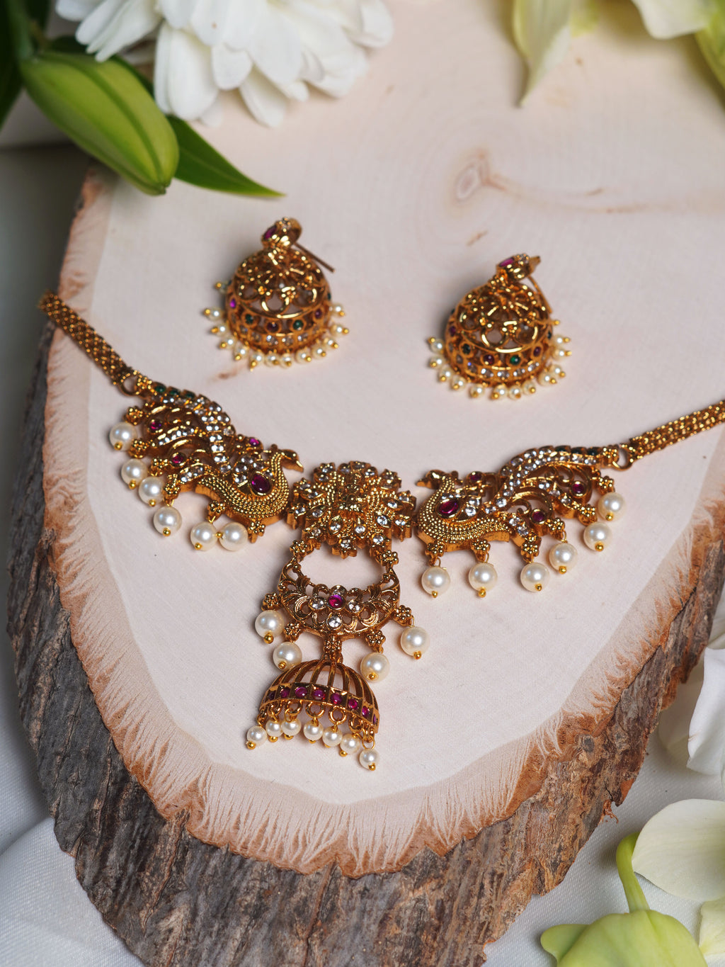Royal Peacock Kundan Jhumka Necklace Set