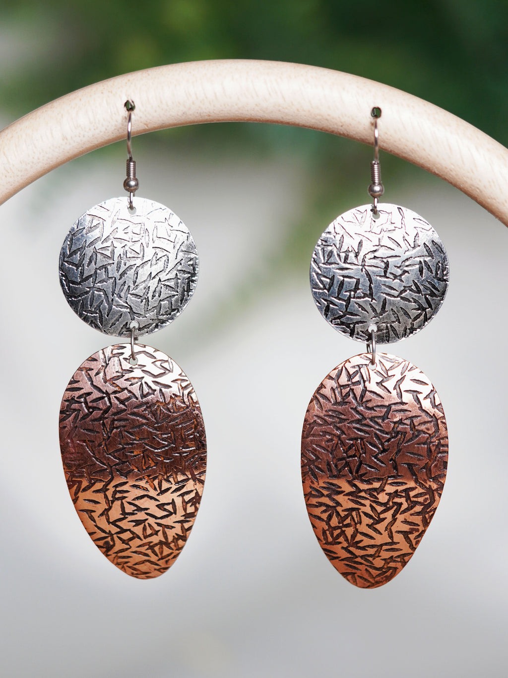 Dual-Tone Hammered Drop Earrings